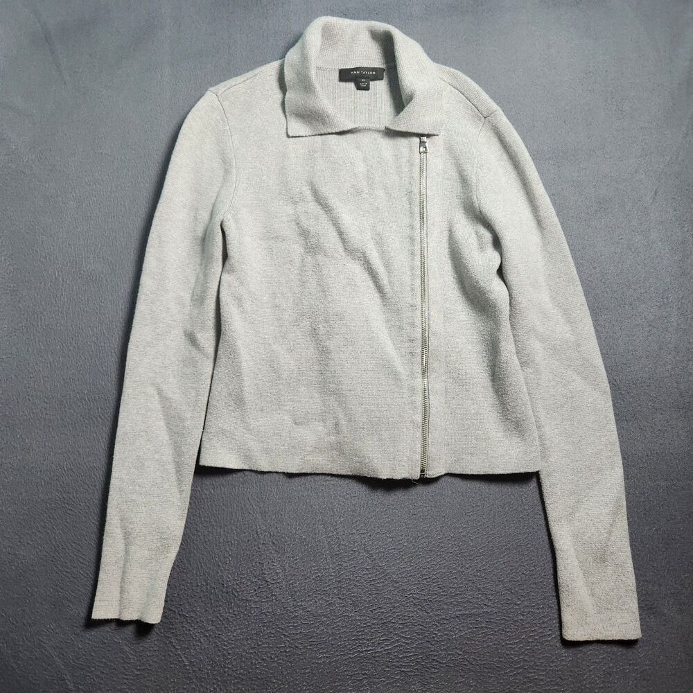Ann Taylor Cardigan Women XS Gray Full Asymmetrical Zip Moto Sweater